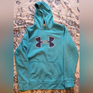 Women's Under Armour hoodie - teal with blue logo on chest.